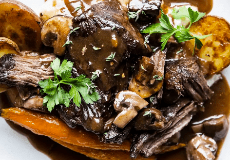 Braised beef and mushrooms